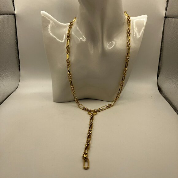 18k Real Gold Plated over Brass Y Lariat Paper Clip 18 inch Chain Shortest One - Picture 9 of 12